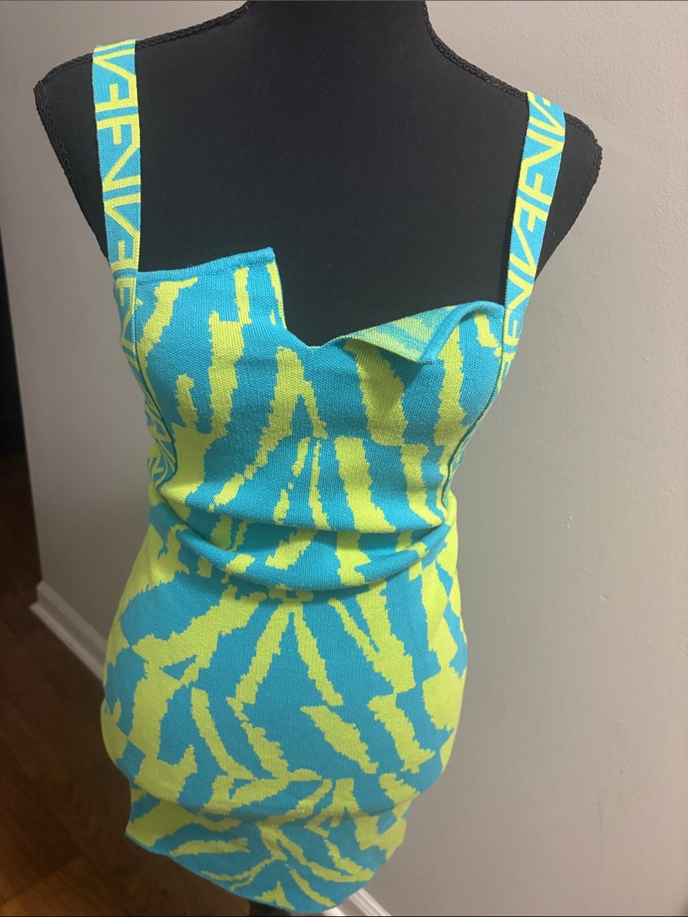 Fashion Nova Blue & Lime Zebra-Print Knit Camisole